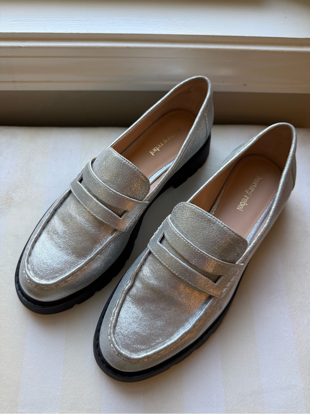 Luxury Rebel Women's Silver Leather Penny Loafer Slip-On Platform Shoes